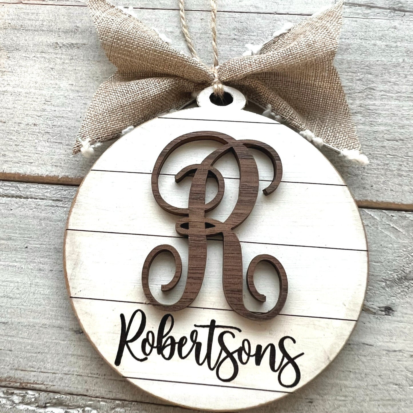 Last Name Monogram Ornament | Monogram Ornament | Christmas Ornament | First year married Ornament | Neutral Ornament