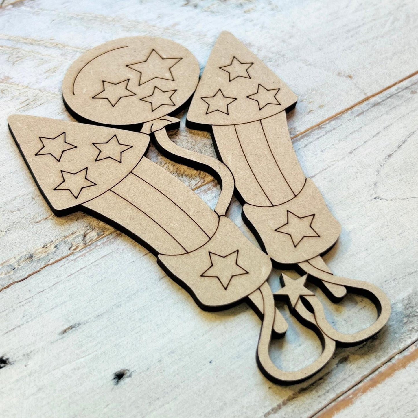 Small 3"-10" Firework Firecracker Wood Cutout | Fourth of July Shape | 4th of July Wood Cutout | Wood Craft Shapes | 4th of July Crafts