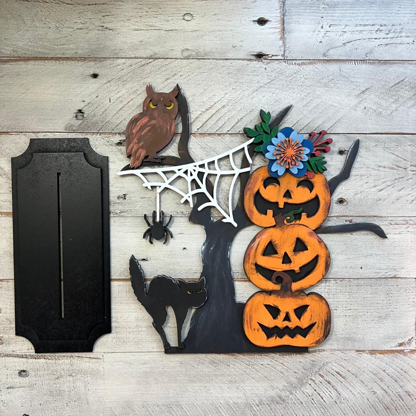 Hand Painted Spooky Tree with Pumpkins, 3D Painted MDF Halloween Craft, Halloween Decor, Hand Painted Halloween Decor, Free Stand Shelf Sit