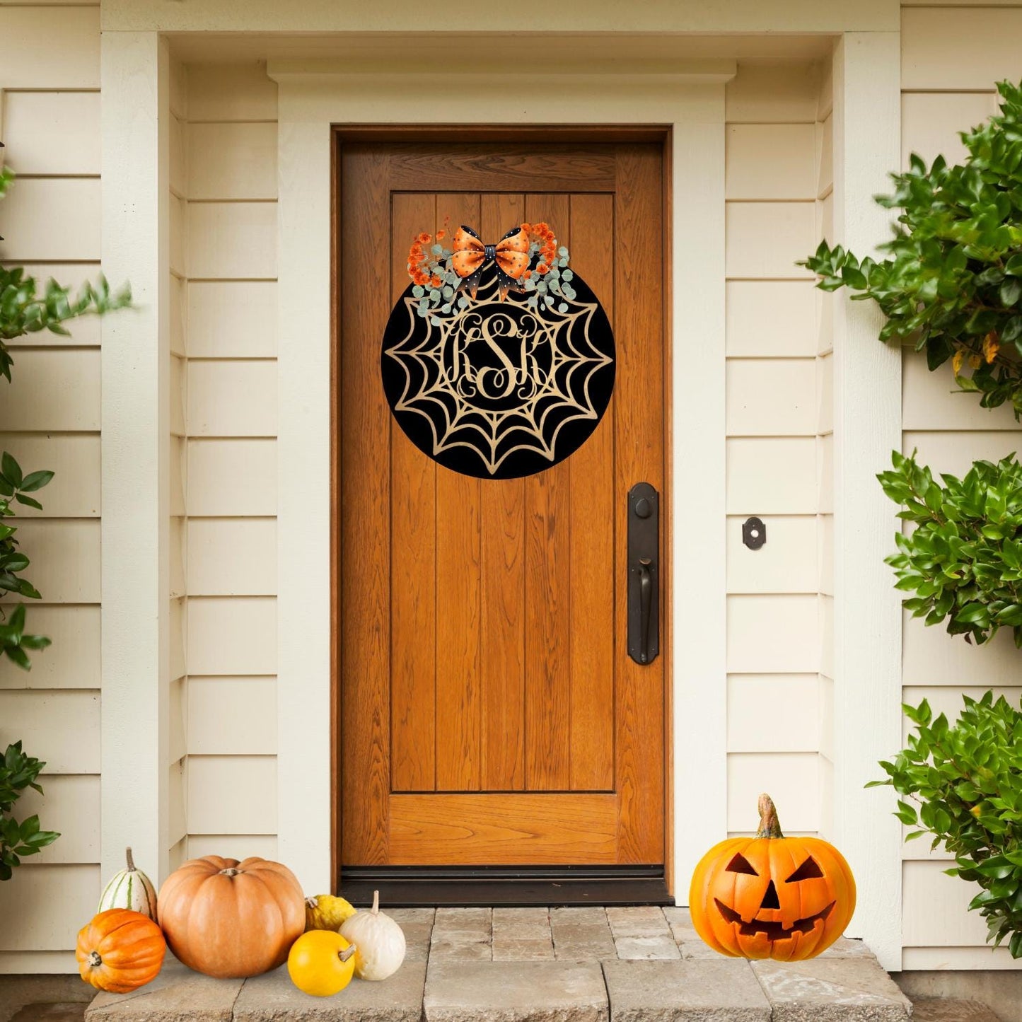 Small Spider Web with Monogram | Personalized Halloween Decor | DIY Halloween door sign