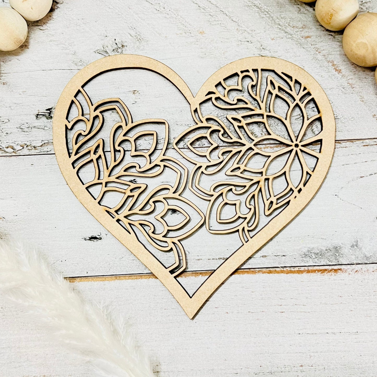 Small Mandala Heart | Valentine Heart | Heart with Mandala Flowers | Valentine Crafts | Wood Heart Cutout | 1 layer or 2 Layer