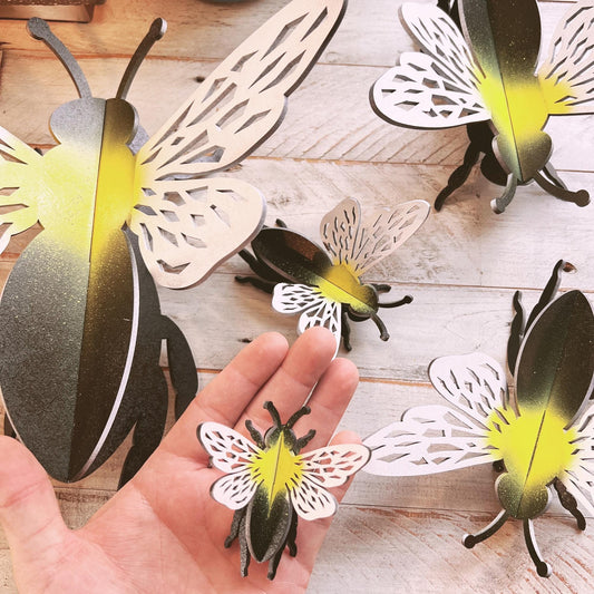 3D Bumble Bees, Freestanding Insects Wood Cutouts, Bumblebee Bugs, Garden Bugs, Bee Shelf Sitter, Set of 5