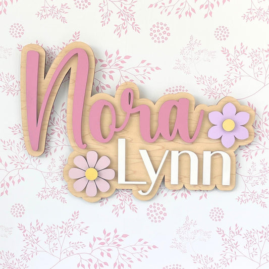 Girls Name Sign with Flower and Daisy, Nursery Sign and Kid Bedroom Decoration, Baby Shower Decor, Hospital Door Hanger, Delivery Room Decor
