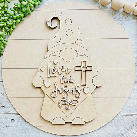 Valentine Gnome Kit Door Hanger | Gnome Kit Round Sign | Valentine Paint Party | Christian Valentine Decor | Love like Jesus