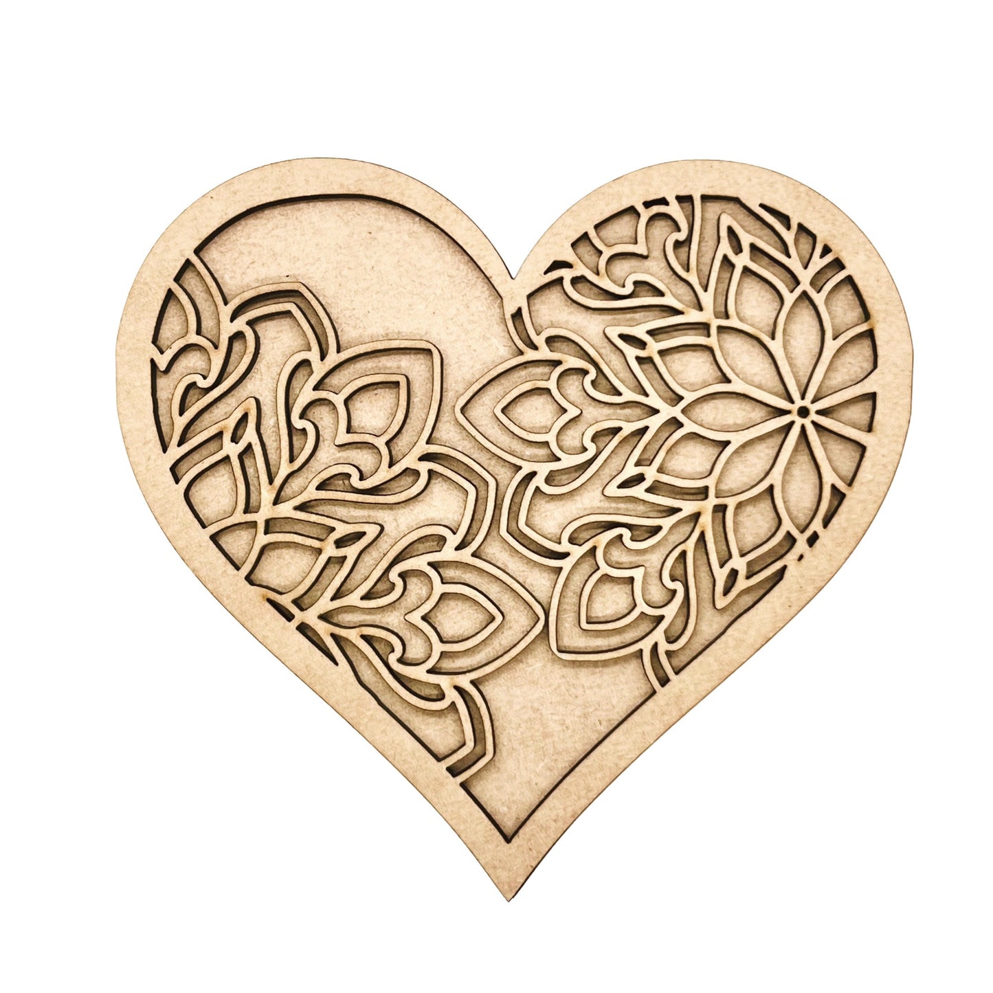 Large Mandala Heart | Valentine Heart | Heart with Mandala Flowers | Valentine Crafts | Wood Heart Cutout | 1 layer or 2 Layer