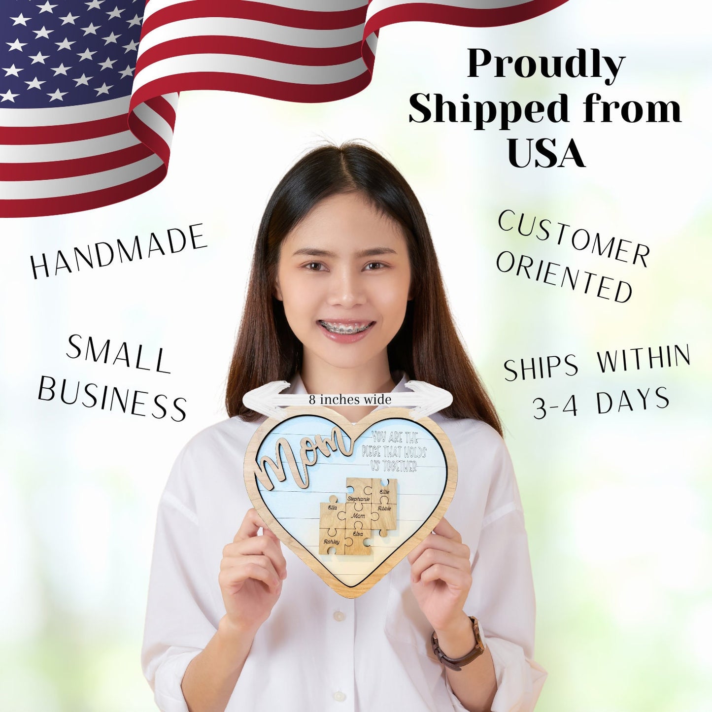 Mother's Day Puzzle Heart Plaque | Family Name Sign | Personalized Mothers Day Gift | Anniversary, Birthday, Christmas, Valentines Presents