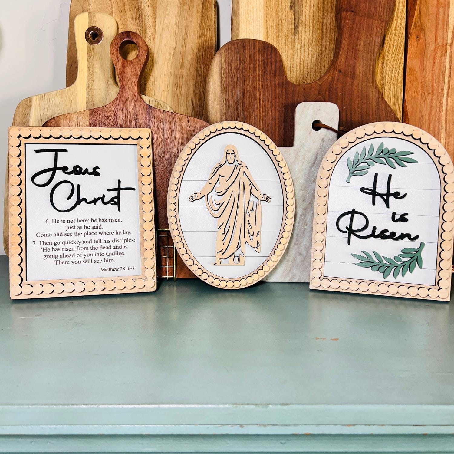 Christ Sign Set | Laser Cut Birch Set | Resurrection Decor | Spiritual Gifts | Gifts for Her | Church Wall Decor | All 3 Signs Included