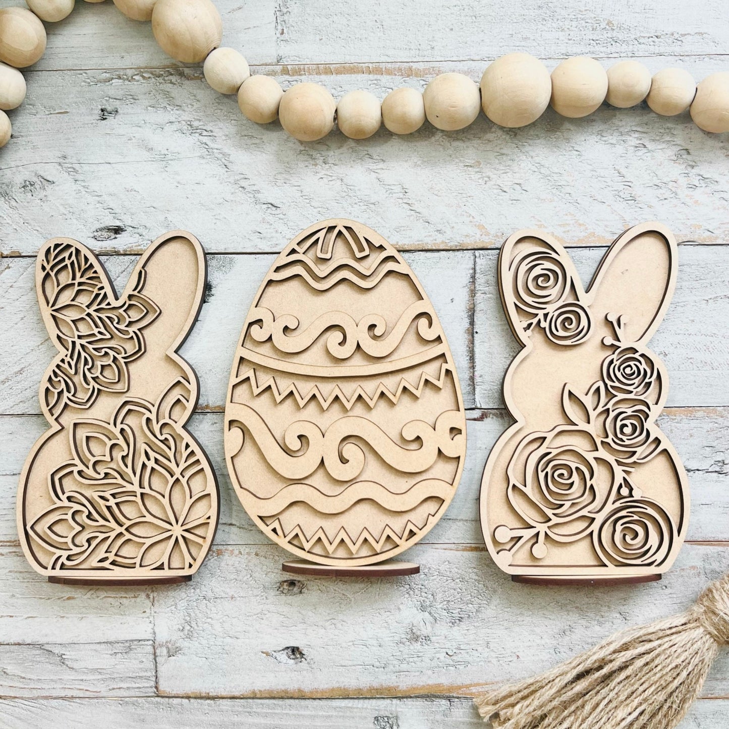 Set of 3 Easter Decor with Stands | Easter Bunnies and Easter Egg