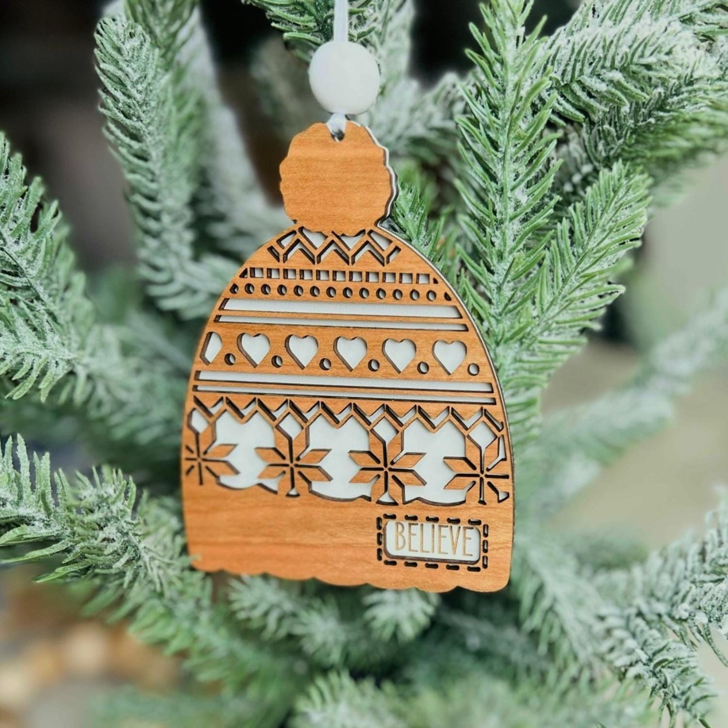 Personalized Beanie Ornament with Name – Winter Hat Ornaments | Custom Holiday Wood Decoration | Made in USA