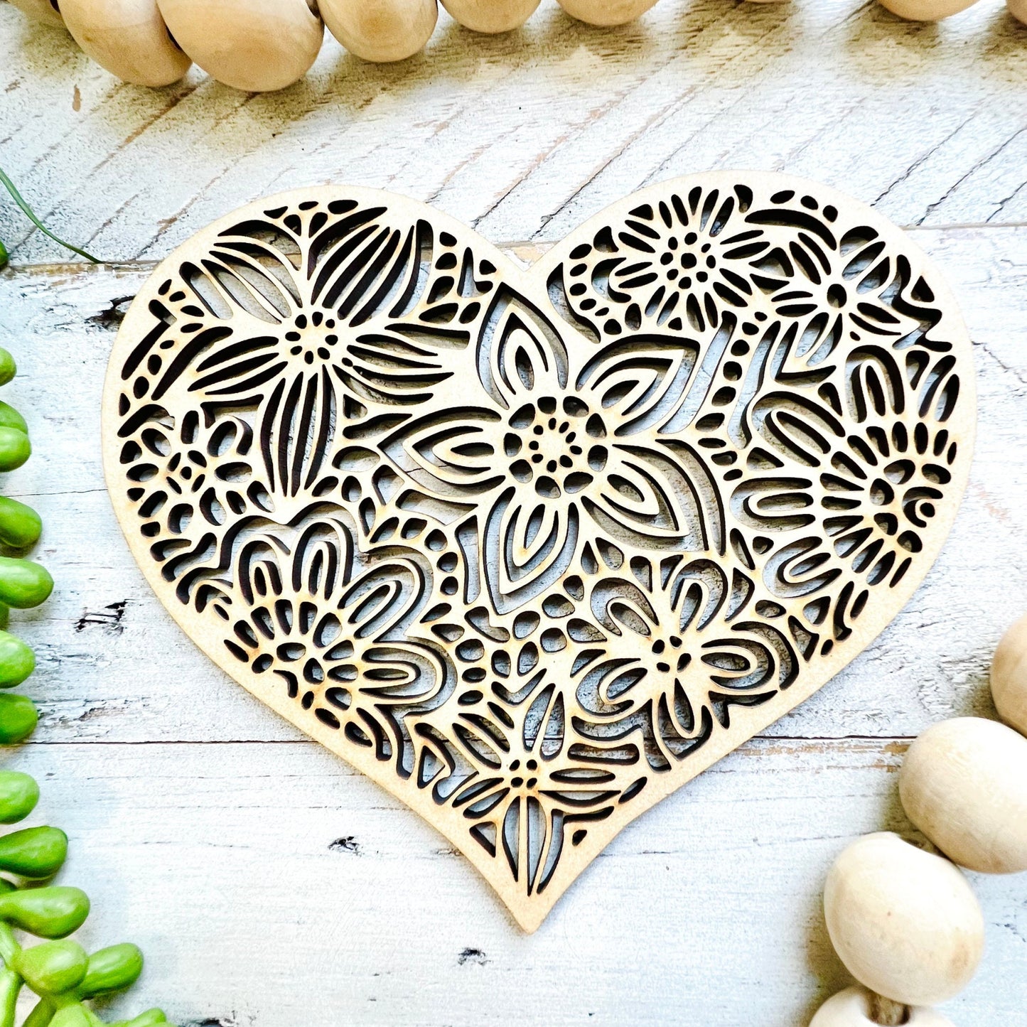 Small Floral Heart | Valentine Heart | Heart with Flowers | Valentine Crafts | Wood Heart Cutout | 1 layer or 2 Layer