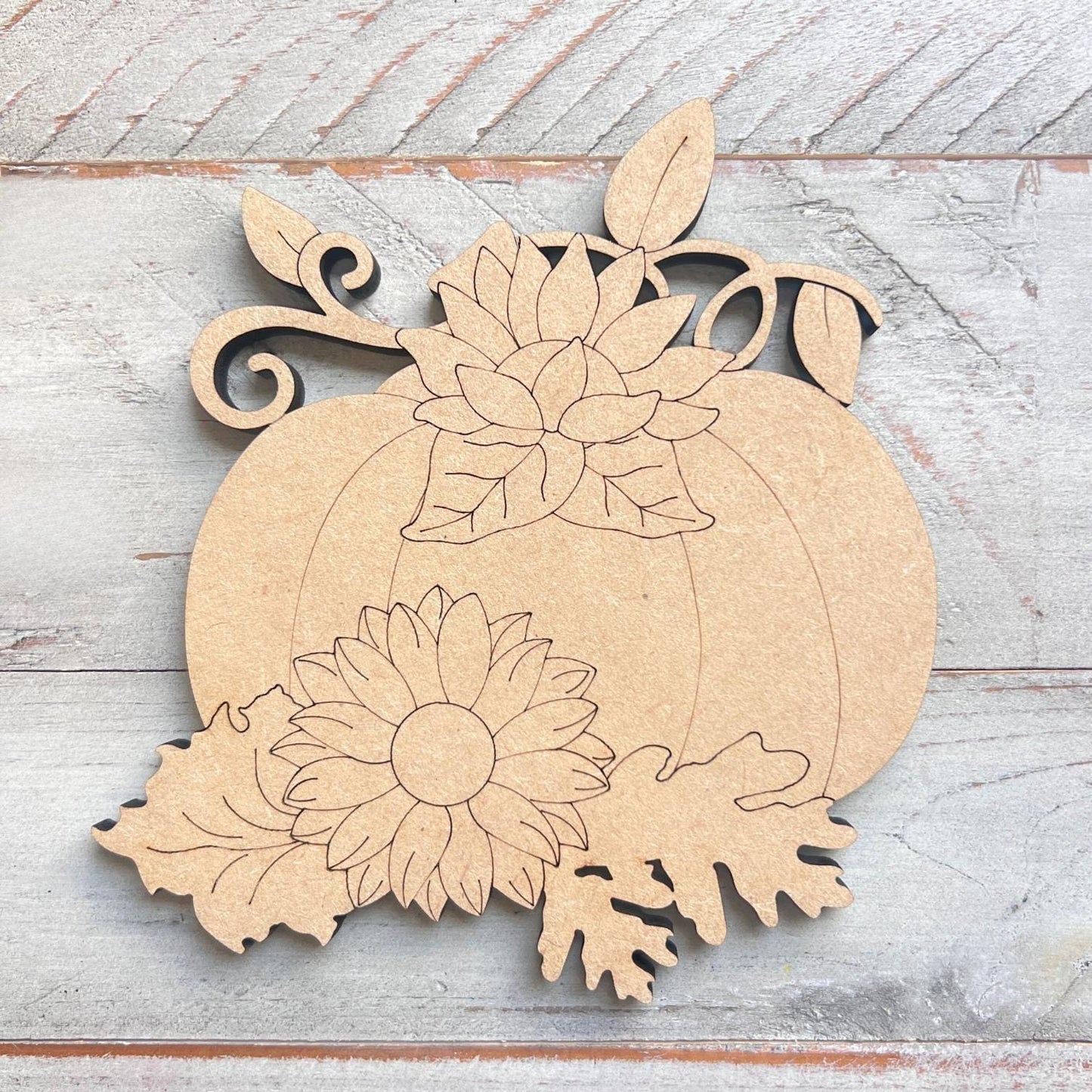 Pumpkin with Sunflowers Fall Wood Craft- Paint by line
