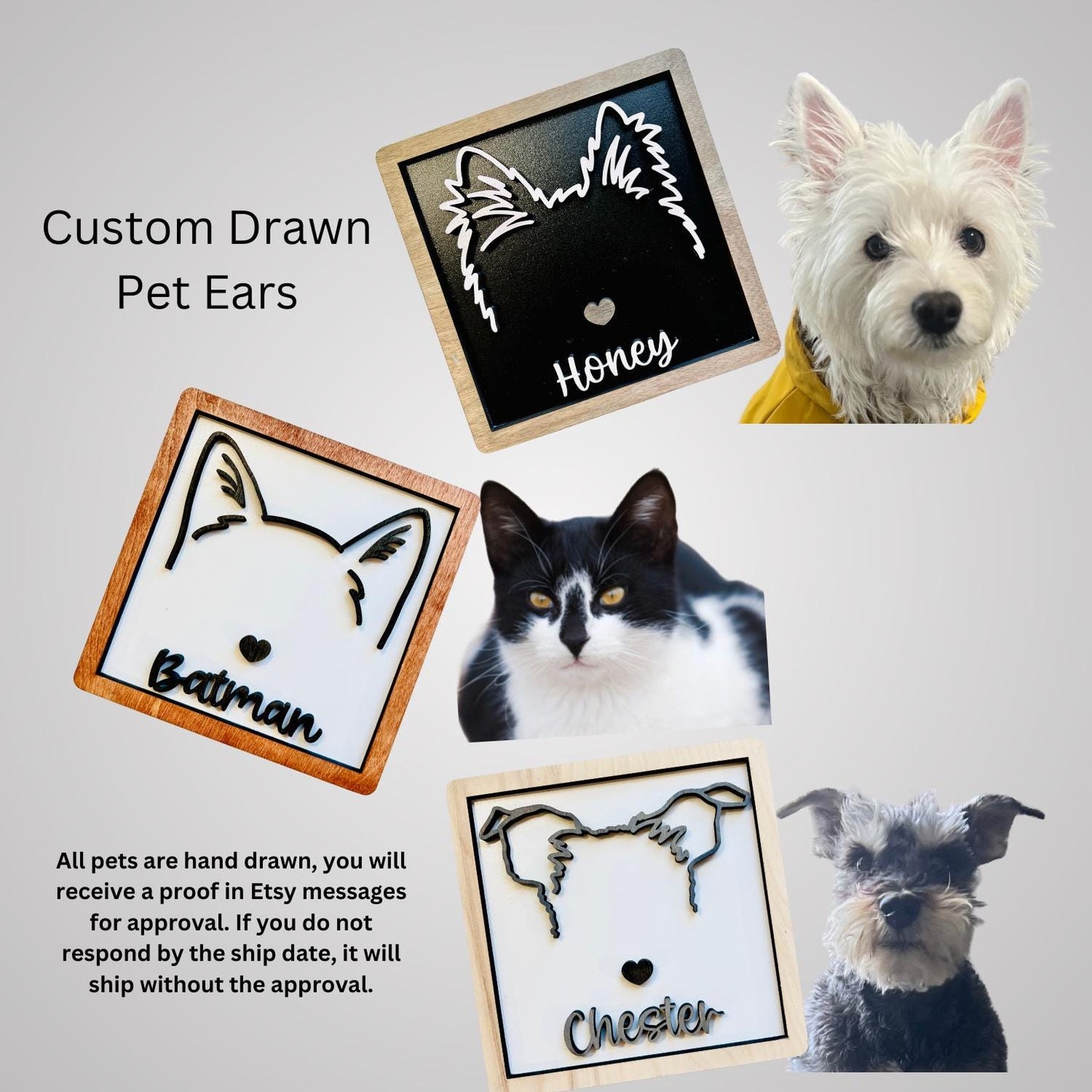 Custom Drawn Pet Ear Sign With Basic Frame