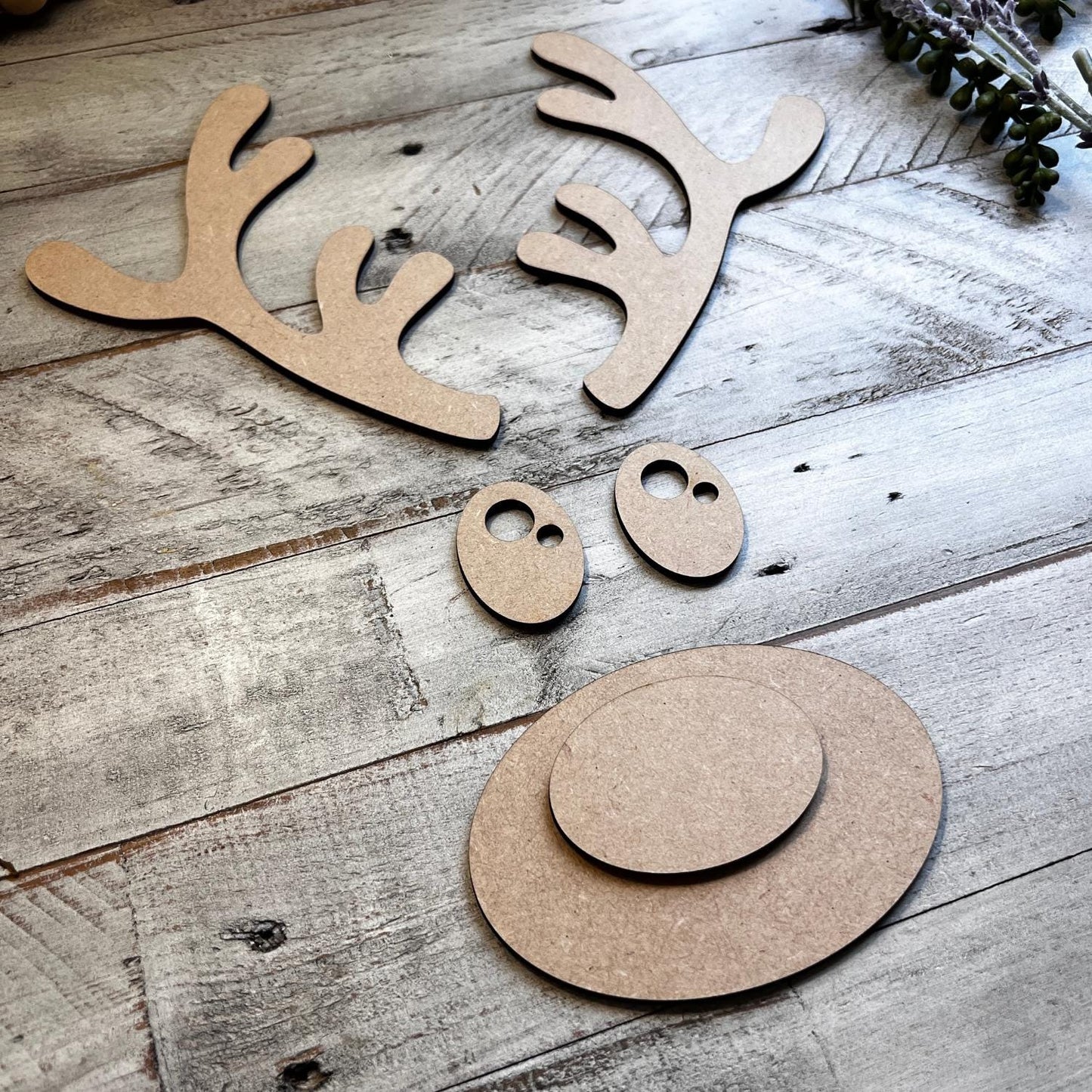 Sets of 2 or 5, Wood Reindeer Face with Ears, Christmas Deer Decorations, Wooden Antlers