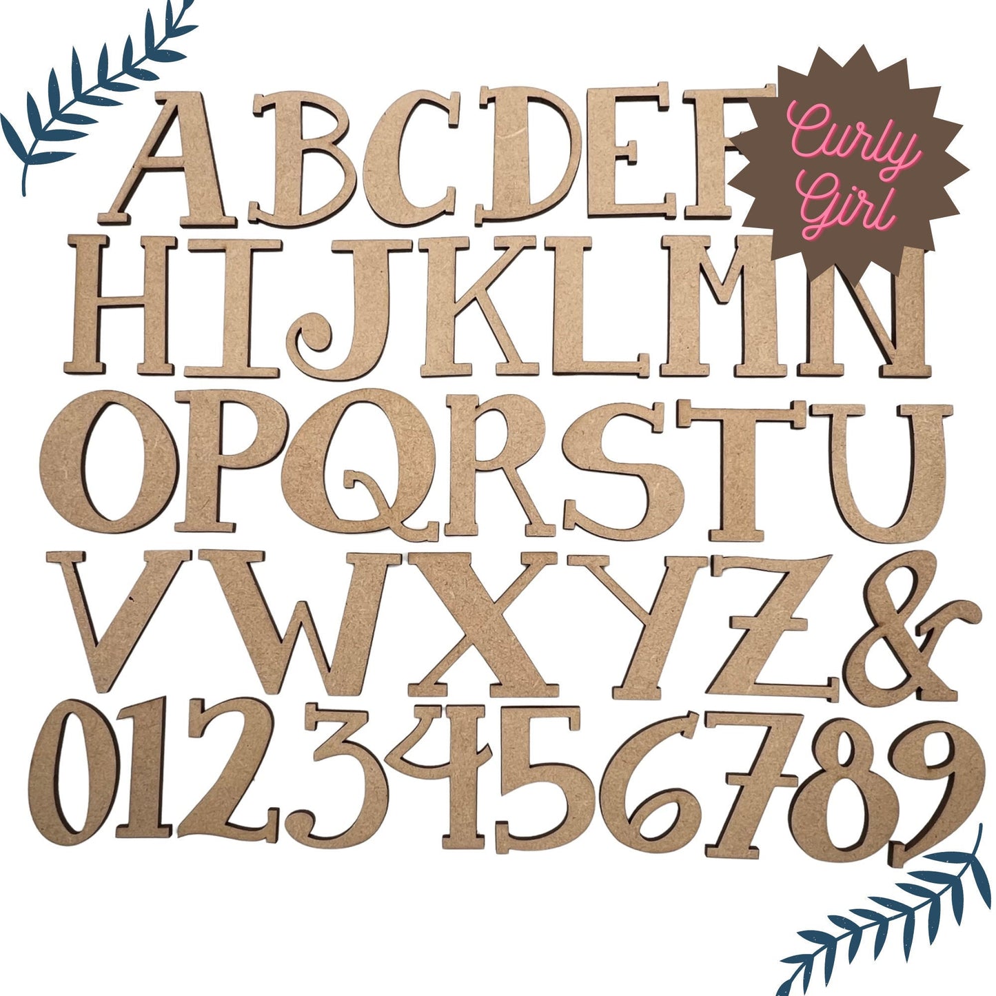 Curly Girl Font Wooden Letters