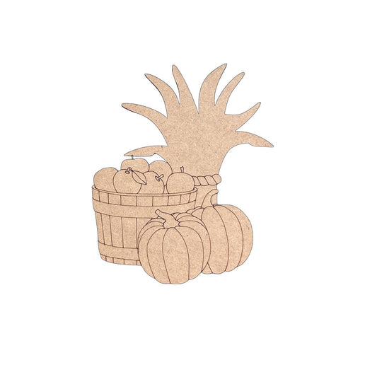 Apple Barrel with Pumpkins and Straw Fall Wood Craft- Paint by line