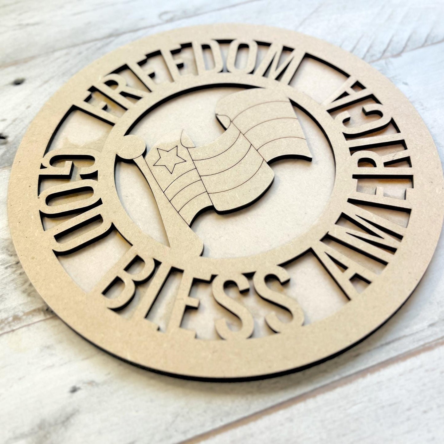 Small 4"-10" Double Layer God Bless America Wood Round | Fourth of July sign | 4th of July Wood Cutout | 4th of July Crafts