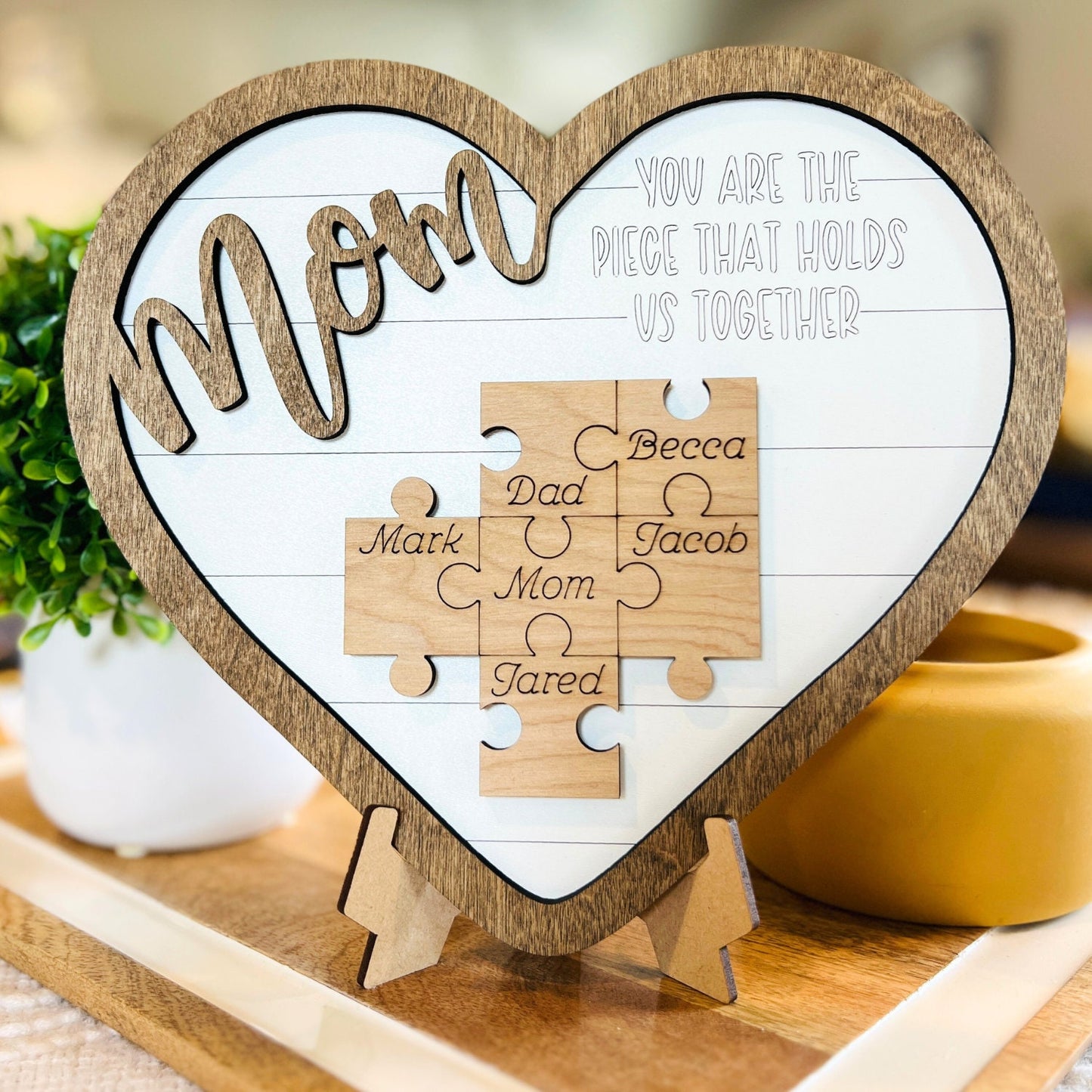 Mother's Day Puzzle Heart Plaque | Family Name Sign | Personalized Mothers Day Gift | Anniversary, Birthday, Christmas, Valentines Presents