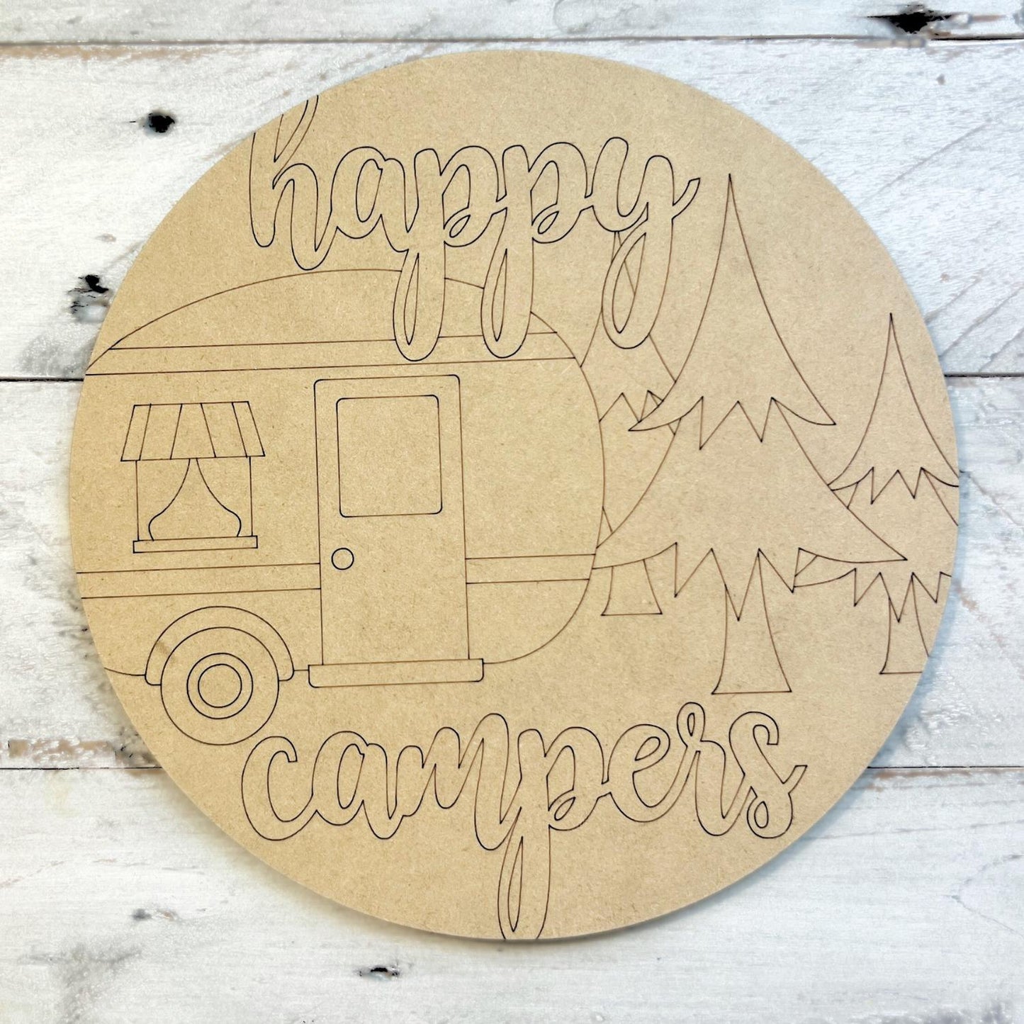 Small 4"-10" Happy Camper Wood Round Cutout | Camping Sign | Camping Crafts | Paint Party Signs