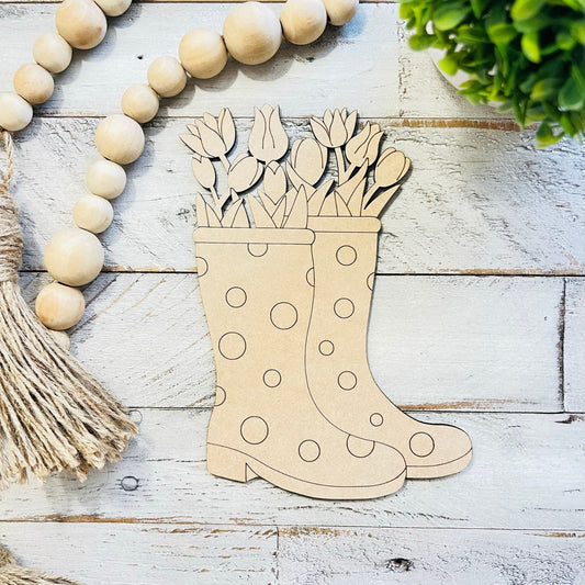 Small 3"-10" Tulip Rain Boots | Craft Wood Shapes | Spring Decor | DIY Crafts | Paint Lines