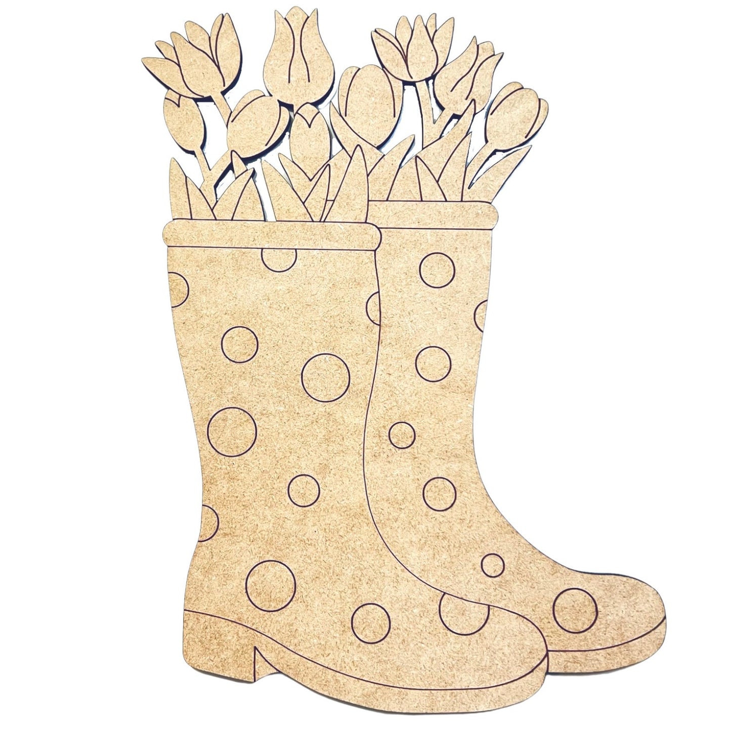 Large 12"-22" | Tulip Rain Boots | Craft Wood Shapes | Spring Decor | DIY Crafts | Paint Lines