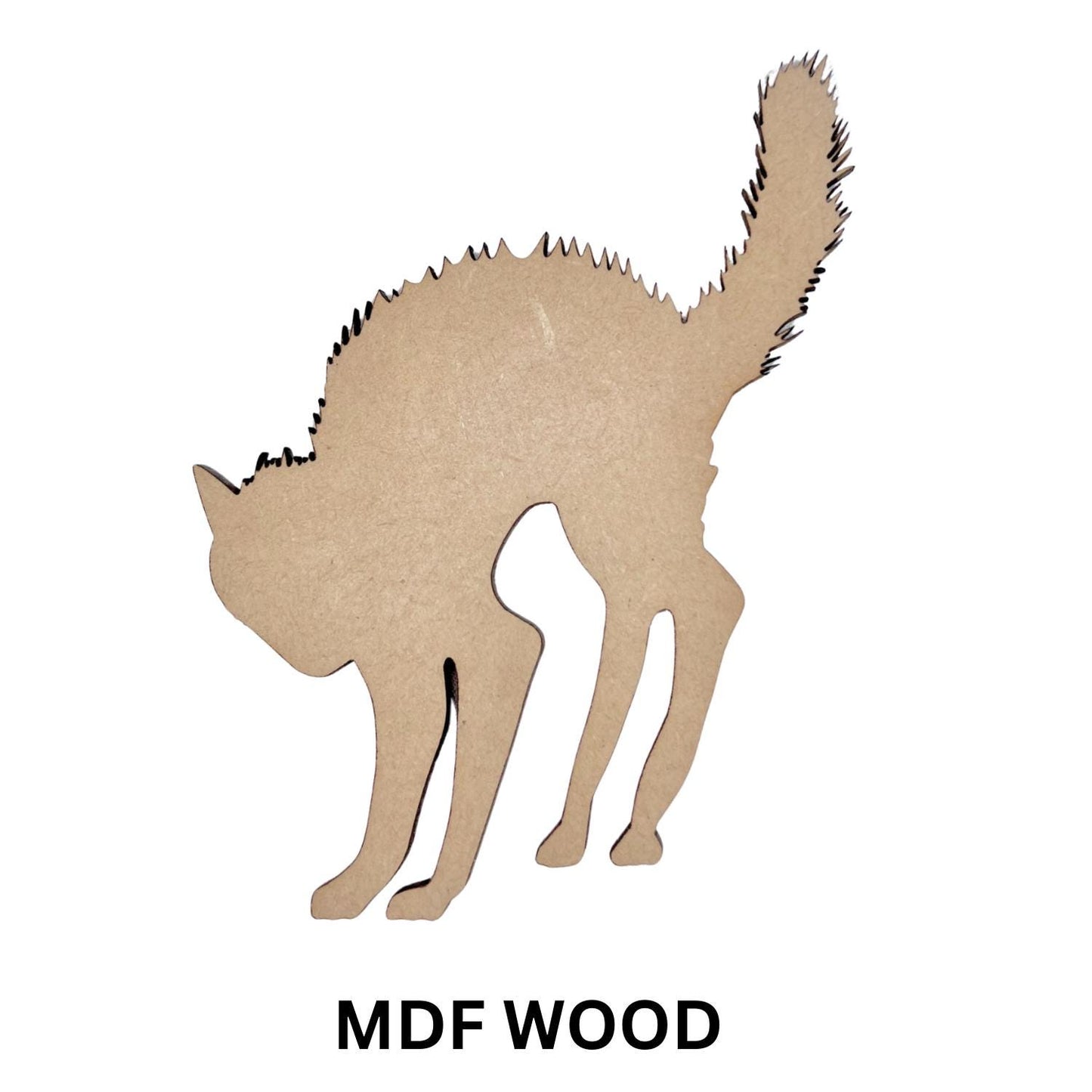 Large Halloween Scaredy Cat | Spooky Black Cat Wood Craft Cutout | Halloween Wood Shapes