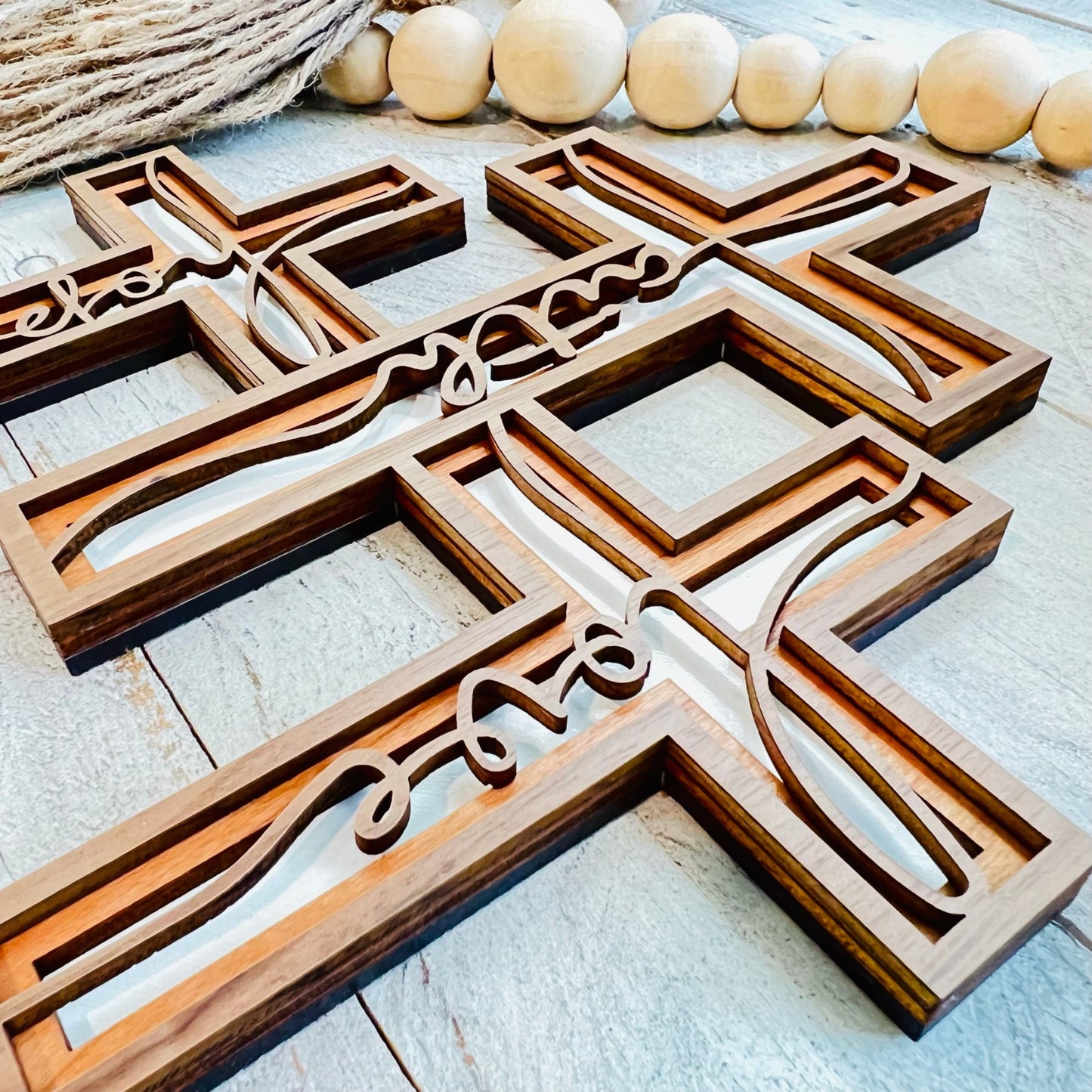 Connected - Set of 3 Wall Cross | 3 Layer Cross Decor | Inspirational Cross | Faith Hope Love