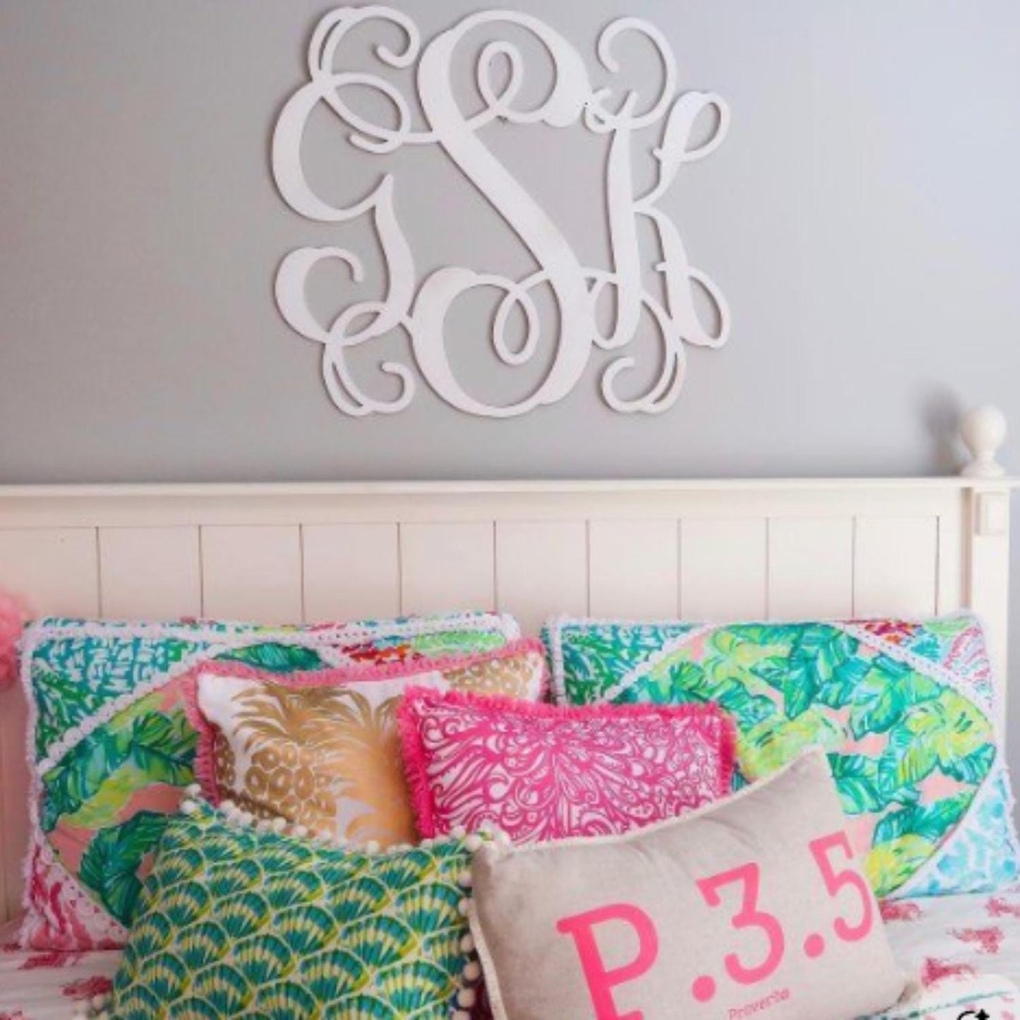 Painted and Stained Wedding Monogram, Nursery Crib Sign, Baby Shower Gift, Wedding Decor, Bedroom Wall Monogram, 3 Letter Vine Monogram Sign