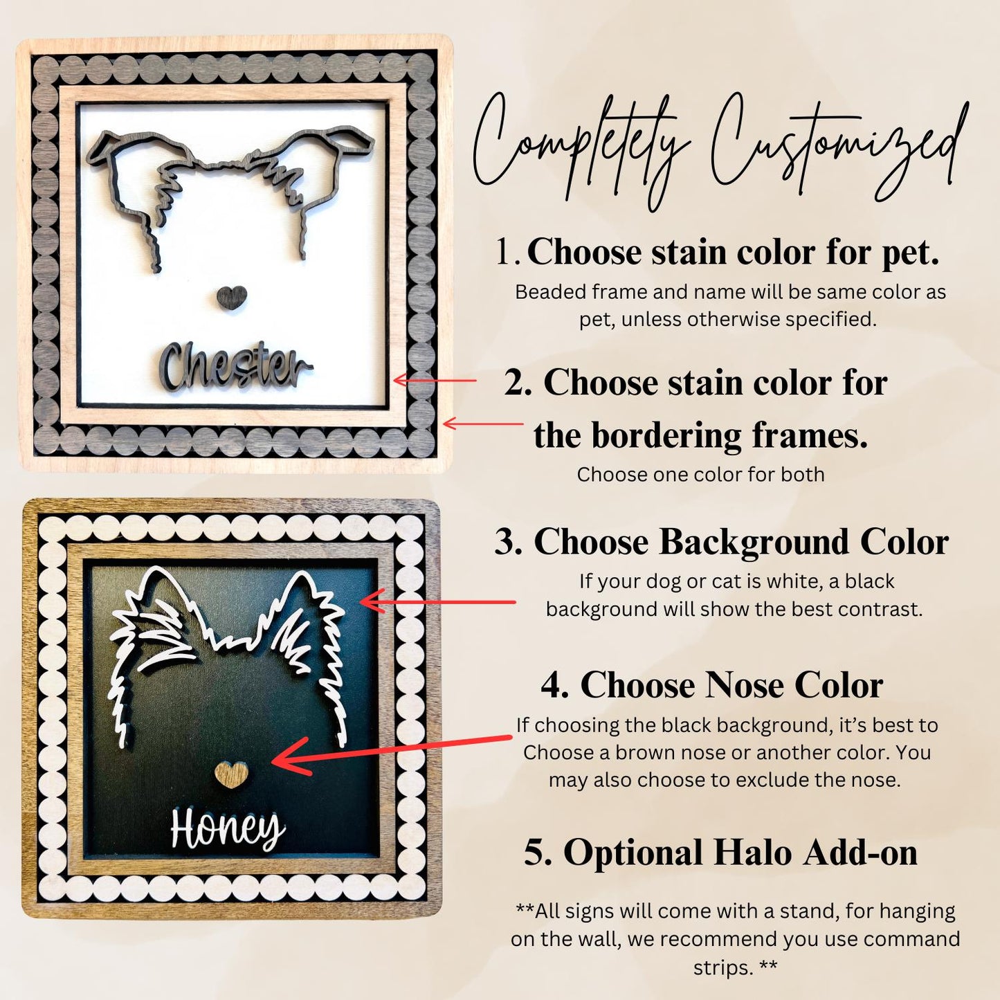 Custom Drawn Pet Ear Sign With Beaded Frame