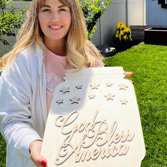 4th July Mason Jar Paint Kit, Independence Day Paint Party Ideas, Wood Jar Paint Kit, God Bless America Sign, Stars and Stripes Decor