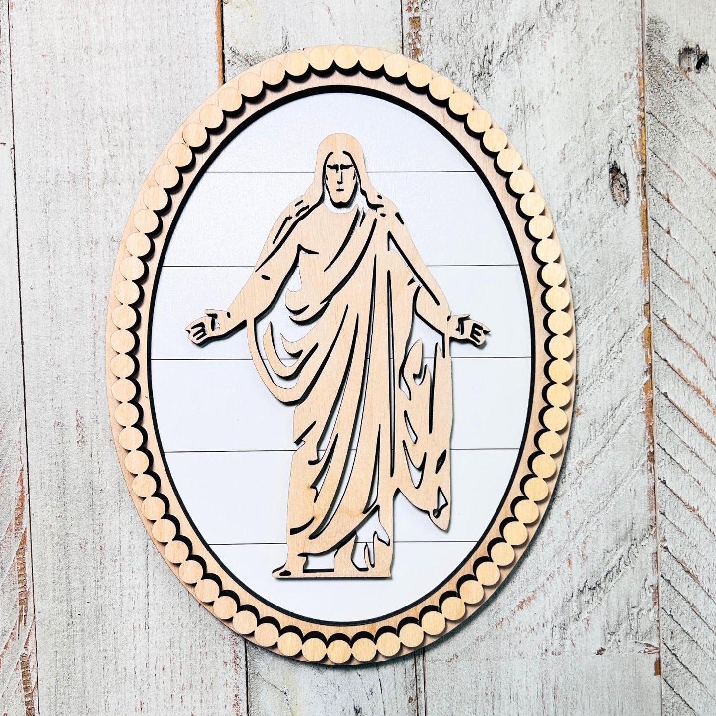 Oval Beaded Christus Sign | Easter Gift | Resurrection Decor | Spiritual Gifts | Gifts for Her | Gifts for Him | Church Wall Decor