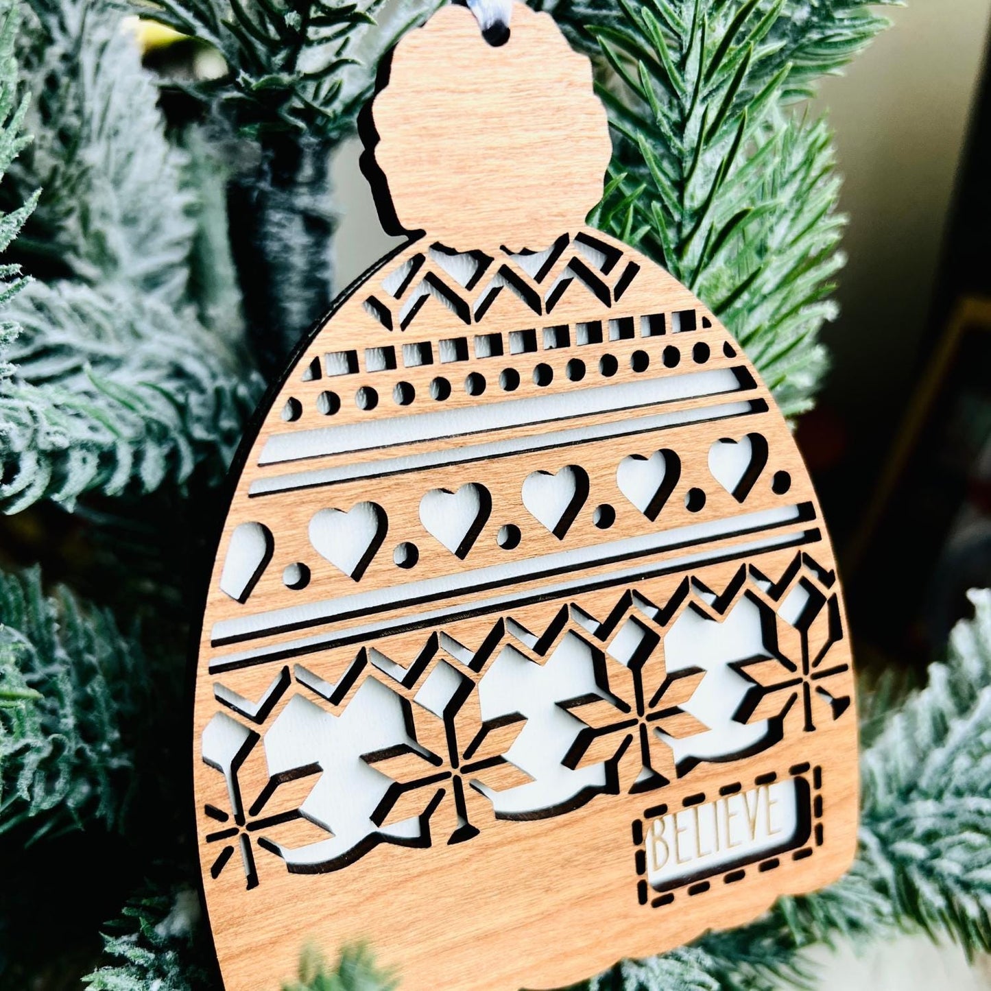 Personalized Beanie Ornament with Name – Winter Hat Ornaments | Custom Holiday Wood Decoration | Made in USA