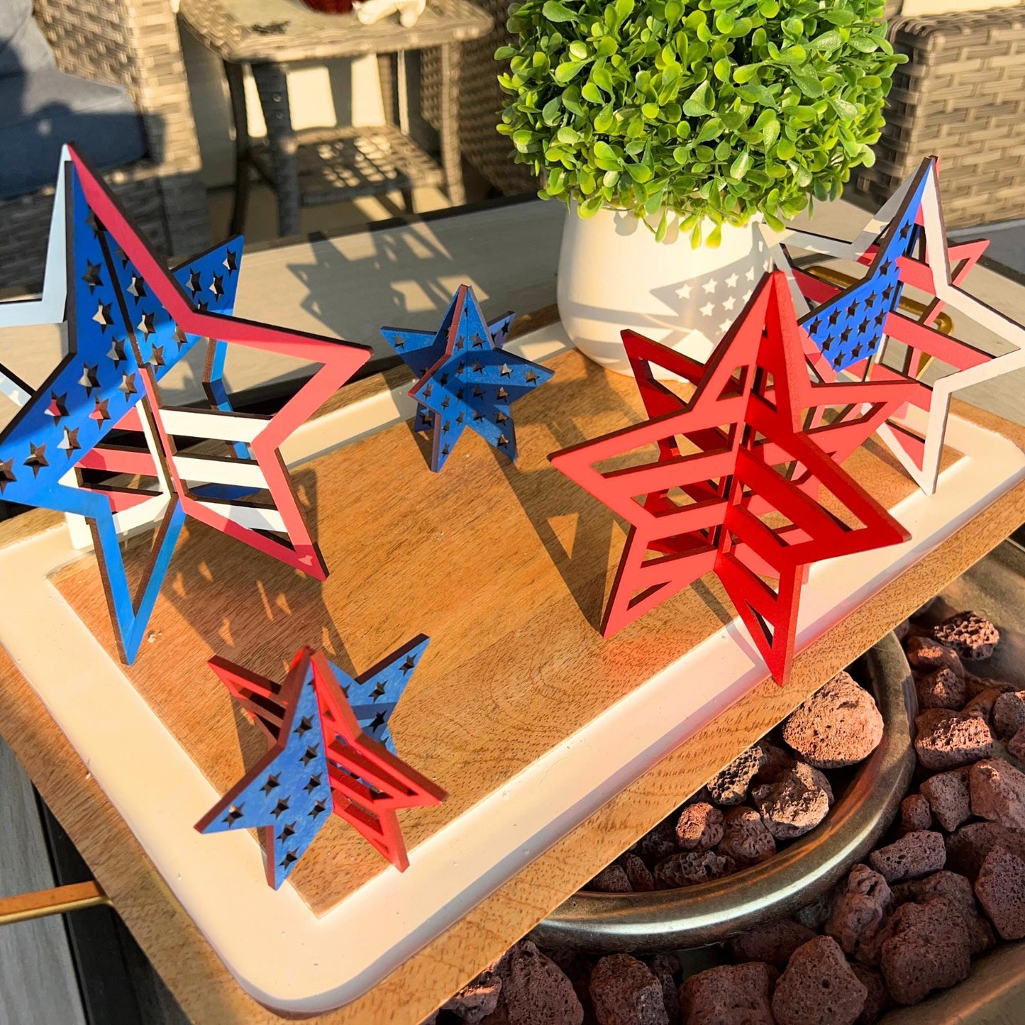 3D Patriotic Stars, Freestanding Stars, Table Top 4th of July, Shelf Sitter Stars,  Cute Star Crafts, Unfinished Craft Wood Shapes, Set of 5