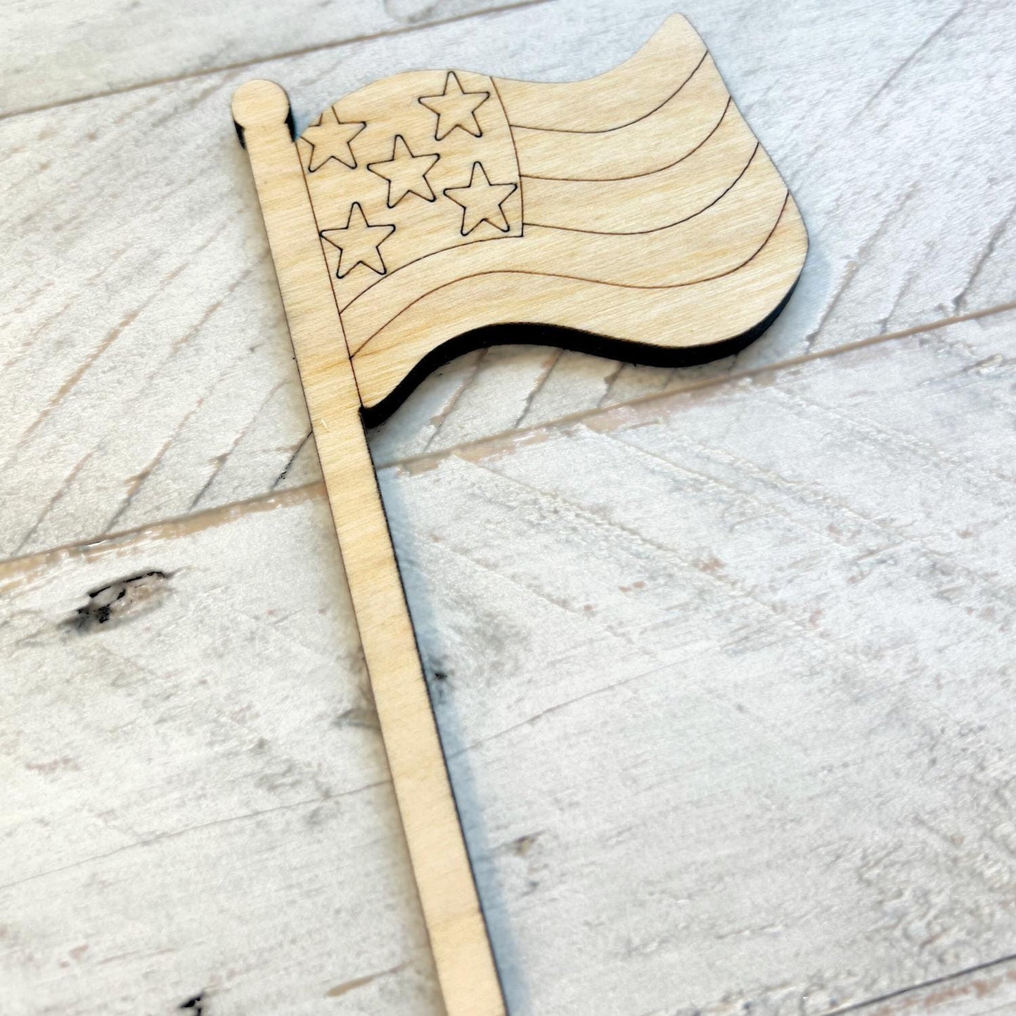 Small 3"-10" Waving American Flag| Wood Cutout | Fourth of July Flag | 4th of July Wood Cutout | Wood Craft Shapes | 4th of July Crafts