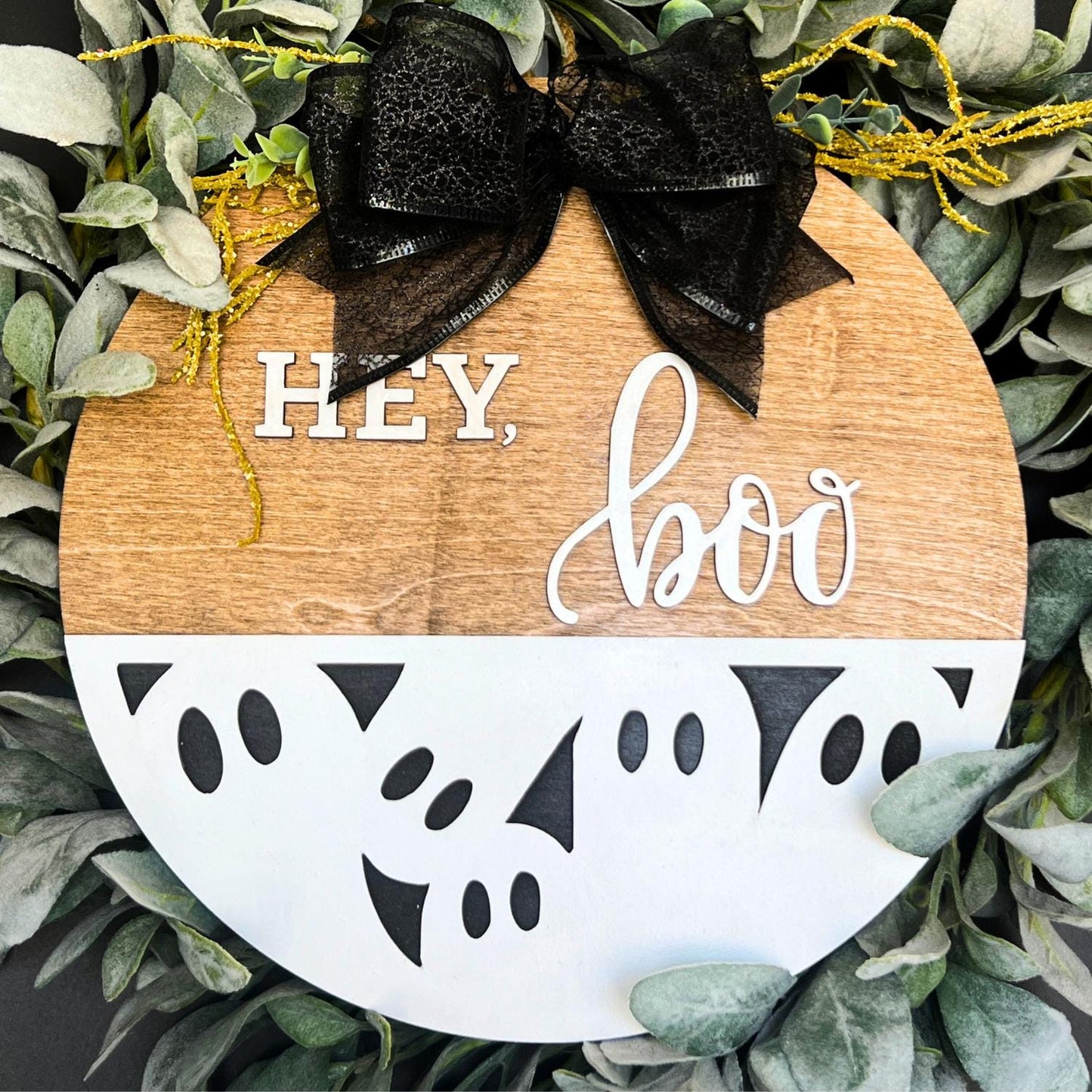 Small Hey Boo Sign | Halloween Door Sign | Halloween Decor | DIY Halloween Door Sign | Unfinished Halloween Wood Crafts | Hey Boo Halloween