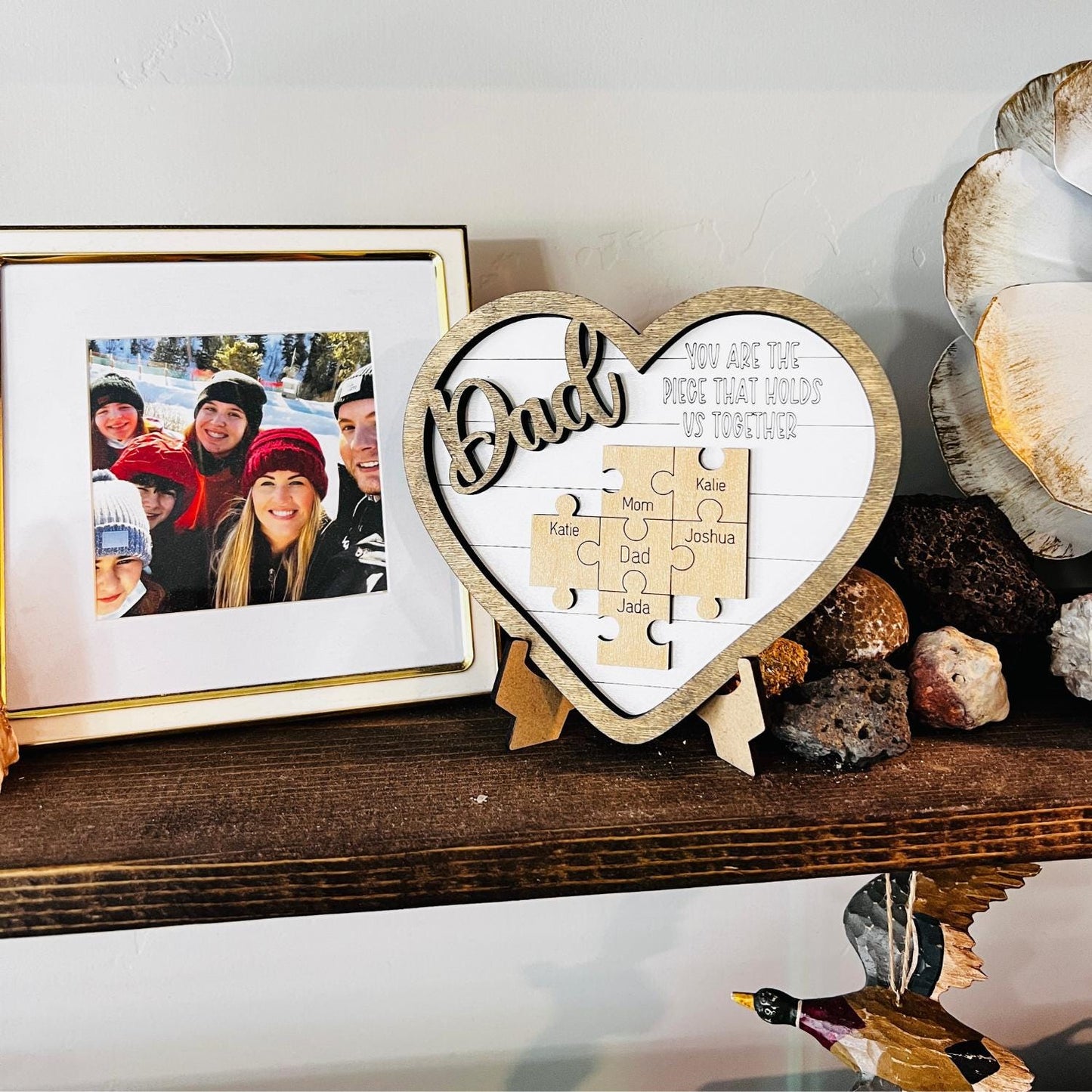 Father's Day Puzzle Heart Plaque | Family Name Sign | Personalized Dad Gift | Anniversary, Birthday, Christmas, Valentines Presents