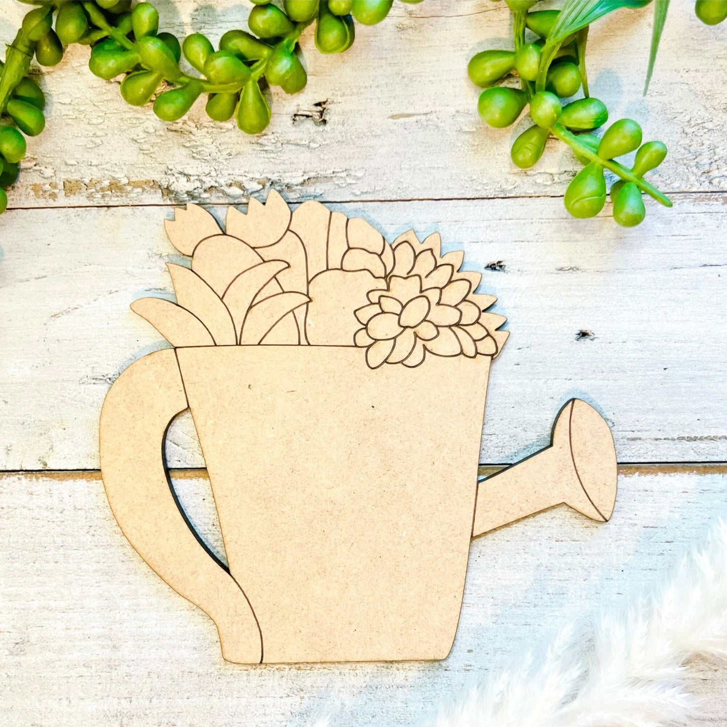 Small Watering Can with Flowers and Succulents| Wood Watering Can | Craft Wood Shapes | Spring Decor | DIY Crafts | Paint by Lines