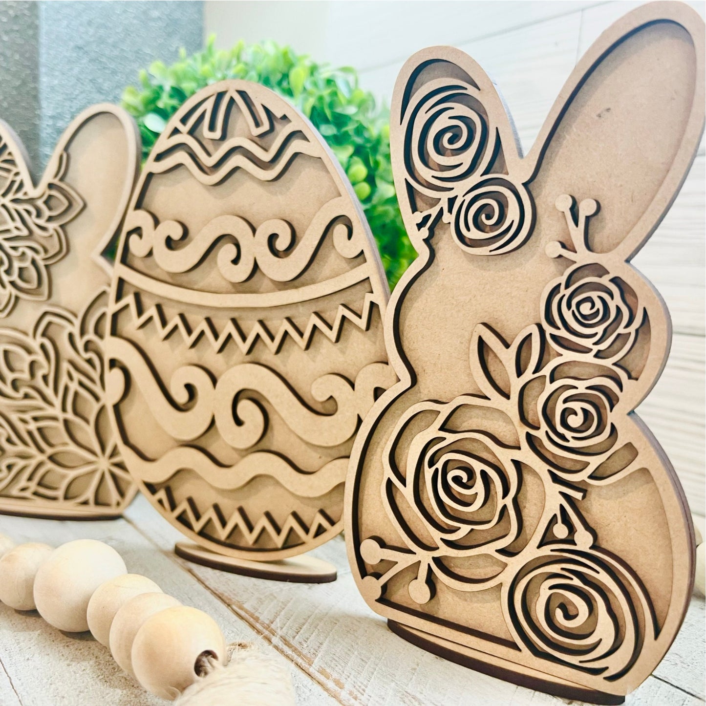 Set of 3 Easter Decor with Stands | Easter Bunnies and Easter Egg