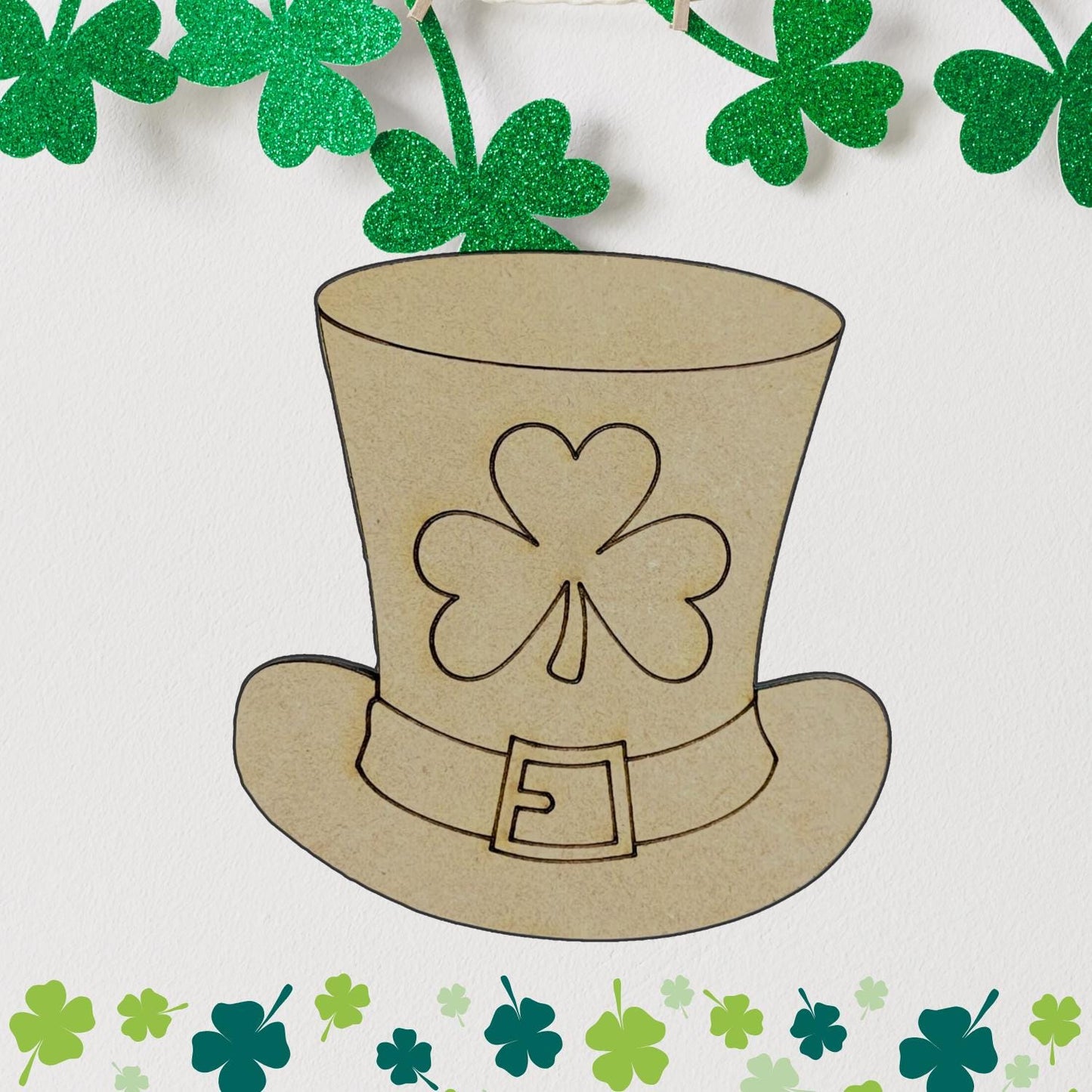 Large 12"- 22" | 3 Leaf Clover Hat | St Patrick's Day Decor | Craft Wood Shapes | Spring Decor | DIY Crafts | Paint by Lines