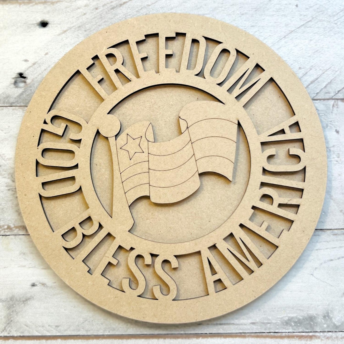 Large 12" + Double Layer God Bless America Wood Round | Fourth of July sign | 4th of July Wood Cutout | 4th of July Crafts