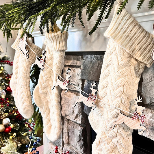 Santa Sleigh Wood Garland | Vintage Reindeer Garland | Fireplace Christmas Decor | Mantel Decor | Christmas Wall Art