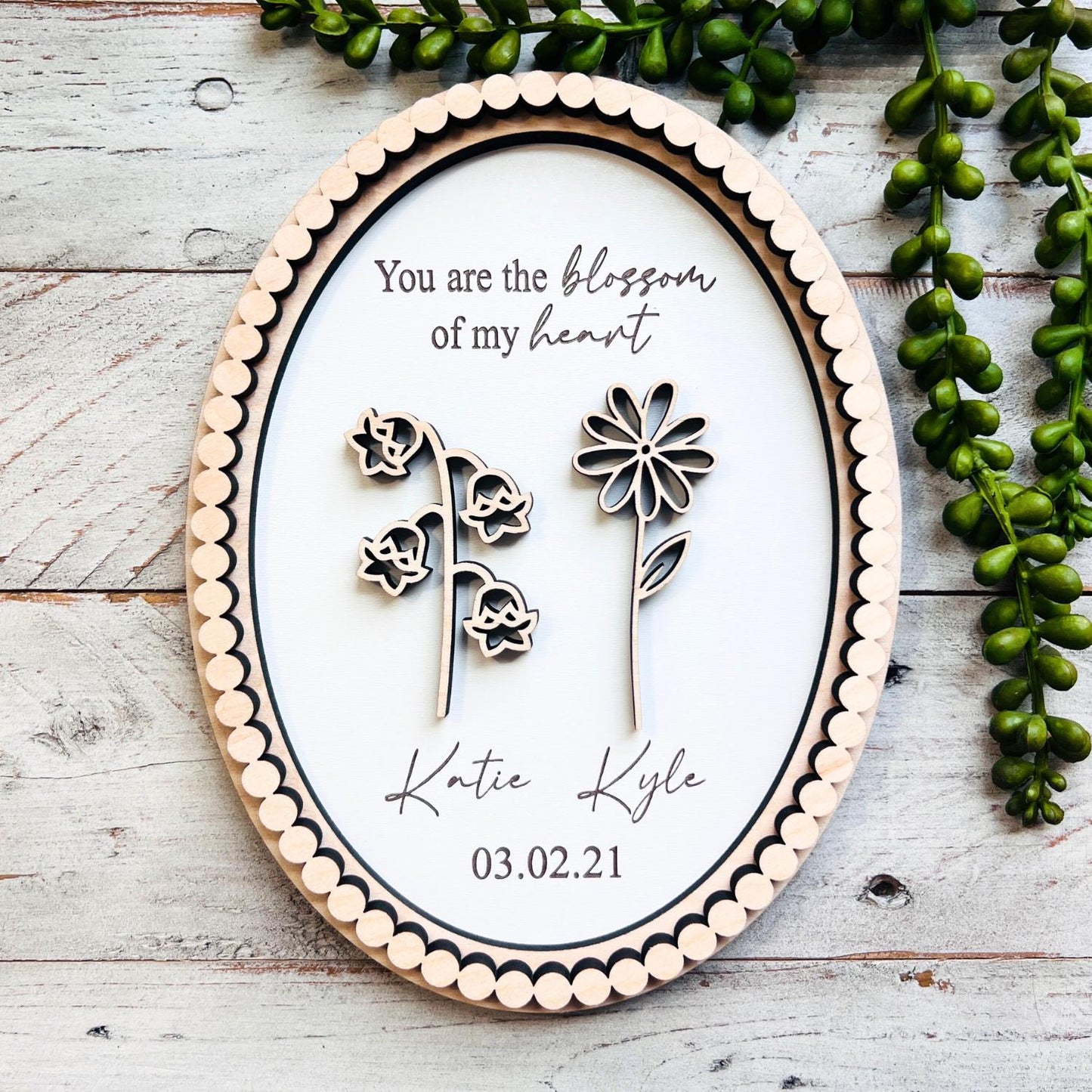 Couple Oval Birth Month Flower Sign | Beaded Birthday Flower Gift Sign | Valentine Gifts | Christmas Gifts | Gifts for Her | Gifts for Him
