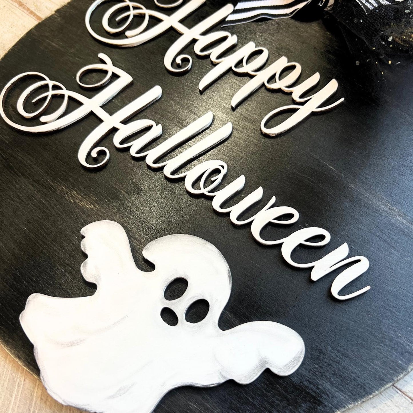 Black and White Halloween Door Hanger | Happy Halloween Sign