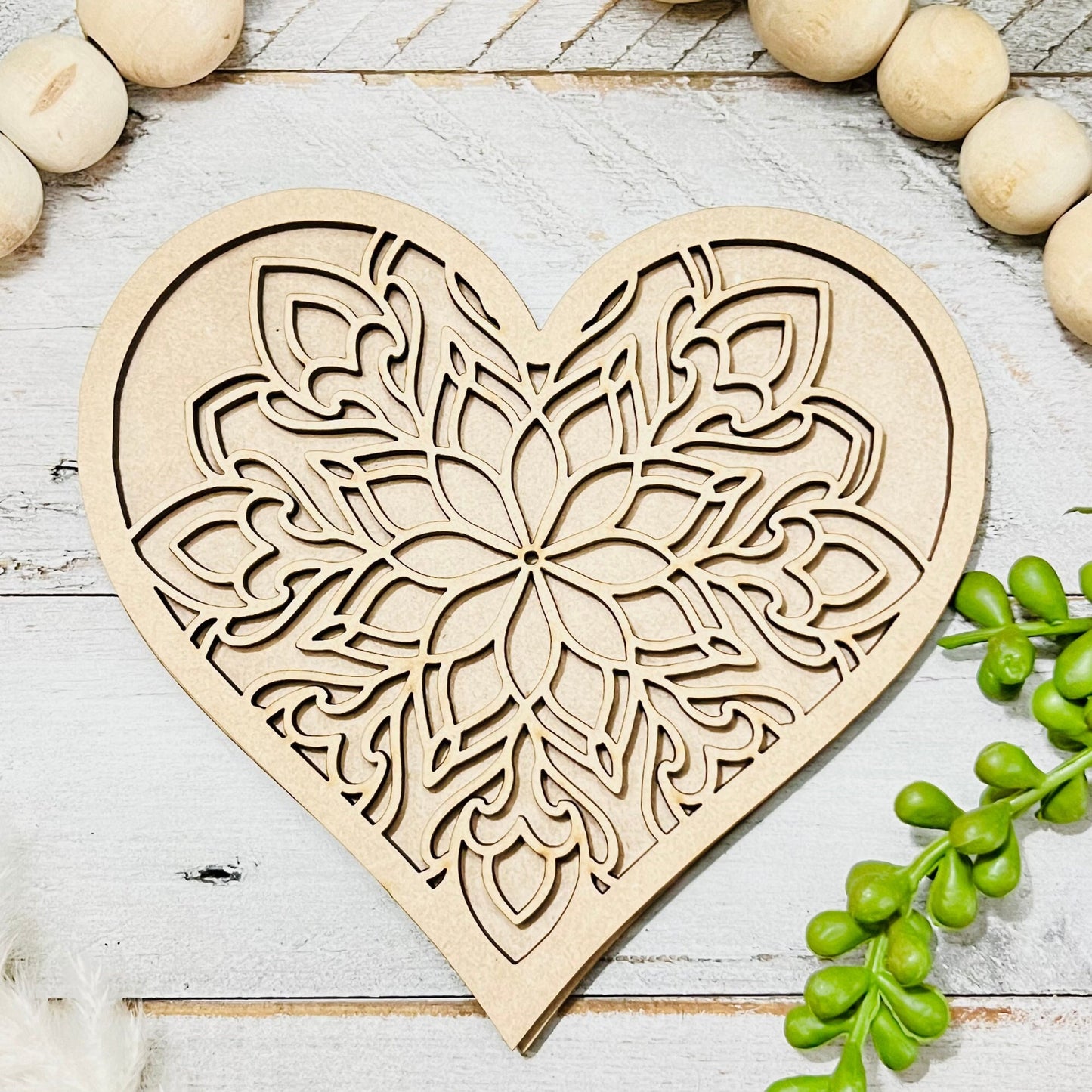 Small Mandala Heart | Valentine Heart | Heart with Flowers | Valentine Crafts | Wood Heart Cutout | 1 layer or 2 Layer