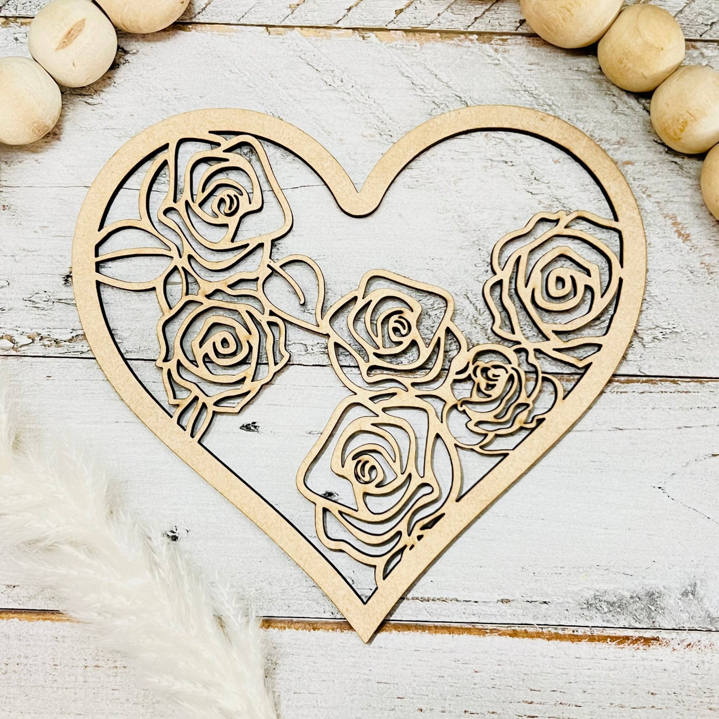 Small Floral Heart | Valentine Heart | Heart with Roses | Valentine Crafts | Wood Heart Cutout | 1 layer or 2 Layer