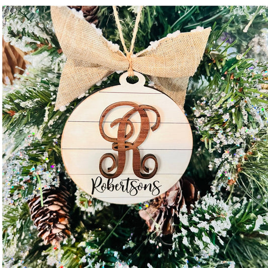 Last Name Monogram Ornament | Monogram Ornament | Christmas Ornament | First year married Ornament | Neutral Ornament