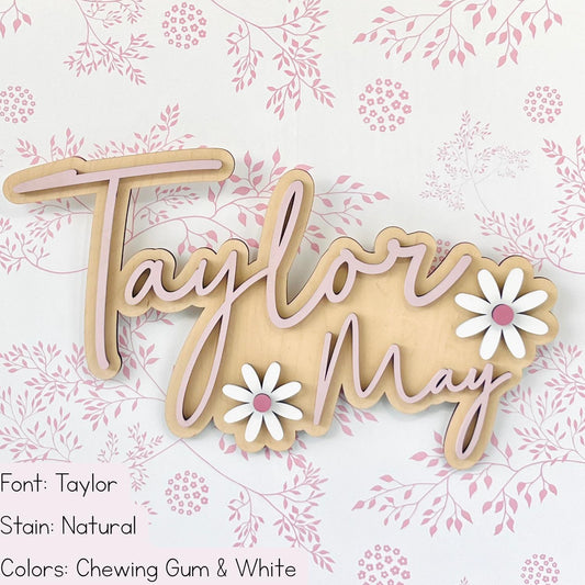 Girls Wood Name Sign with Daisies | Custom Name Sign | Girls Nursery | Girls Room Decor