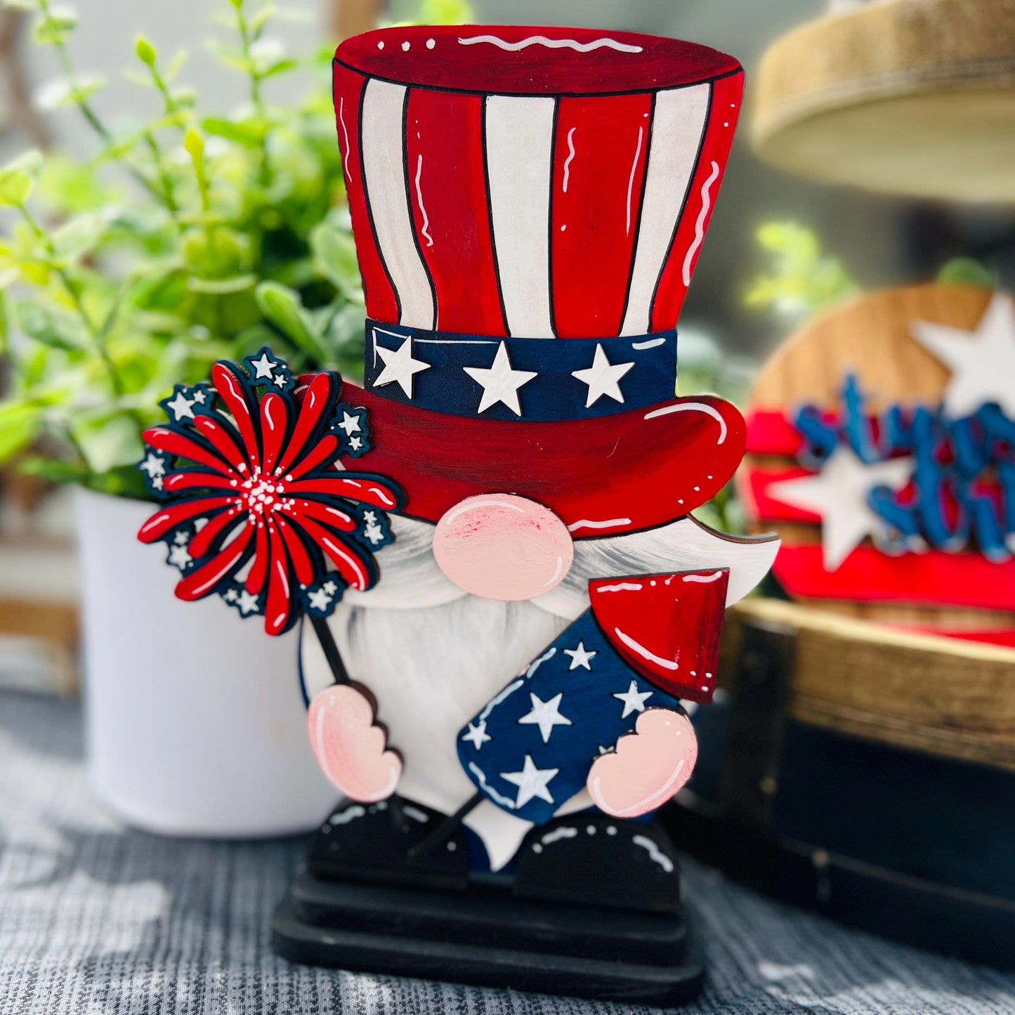 Layered Patriotic 4th of July Gnome | Available finished or as an unfinished kit | Perfect for paint Parties