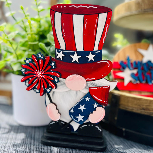 Layered Patriotic 4th of July Gnome | Available finished or as an unfinished kit | Perfect for paint Parties