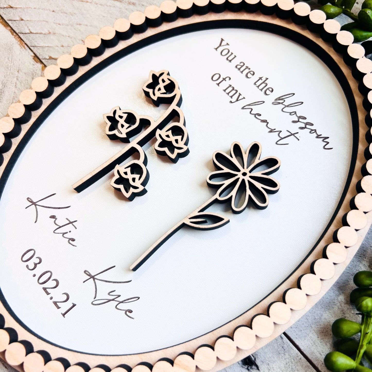 Couple Oval Birth Month Flower Sign | Beaded Birthday Flower Gift Sign | Valentine Gifts | Christmas Gifts | Gifts for Her | Gifts for Him