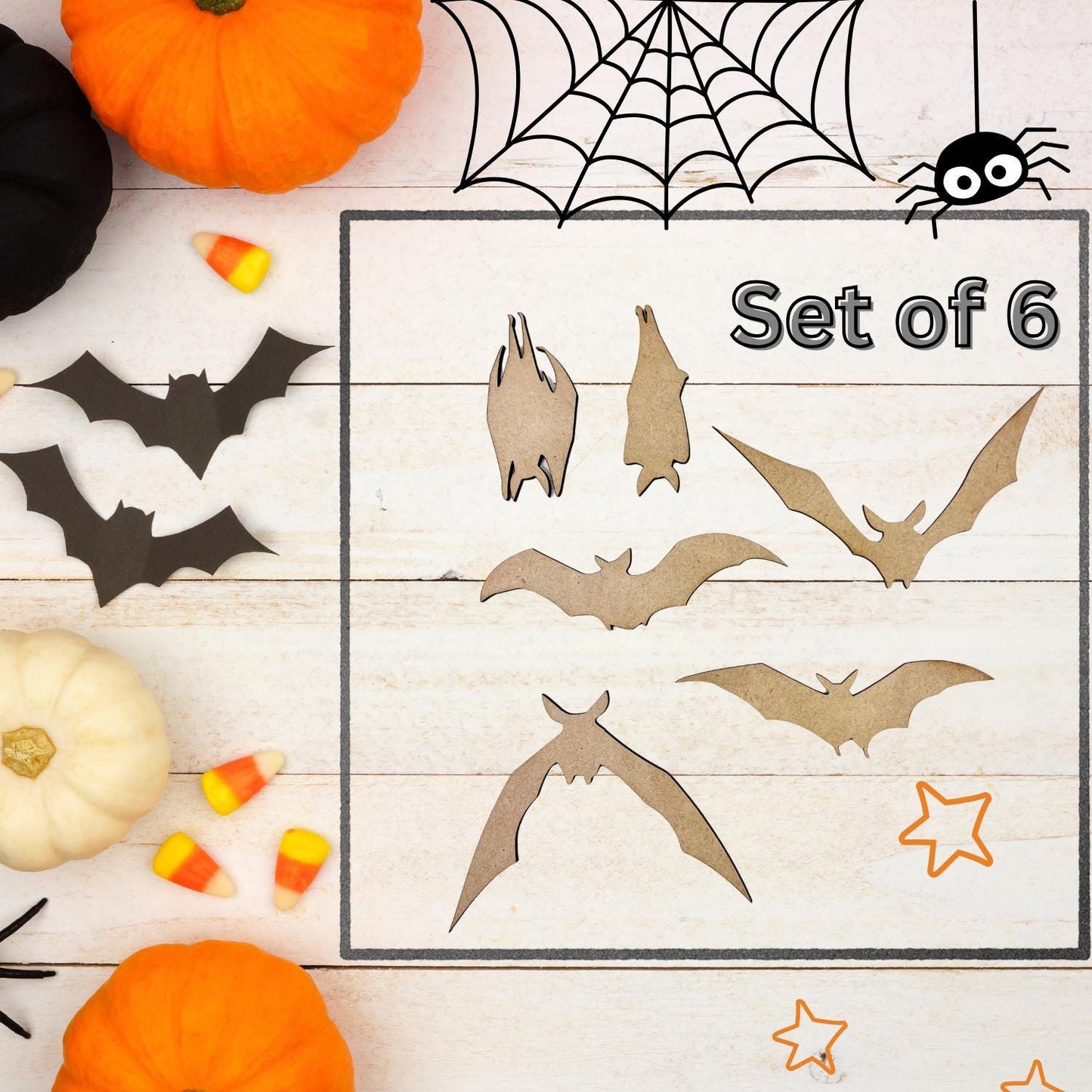 Large Wood Bats Halloween Craft | Wood Bat Cutout| Halloween Bats | Halloween Decor | Set of 6